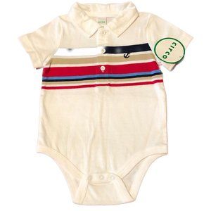 Circo Boys Bodysuit Short Sleeves Multi-colored Stripes 3 Button Front 9 M